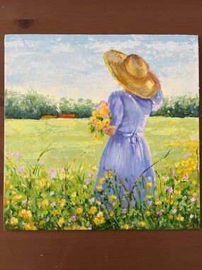 Hand-Painted Meadow Woman Canvas Art in Lavender